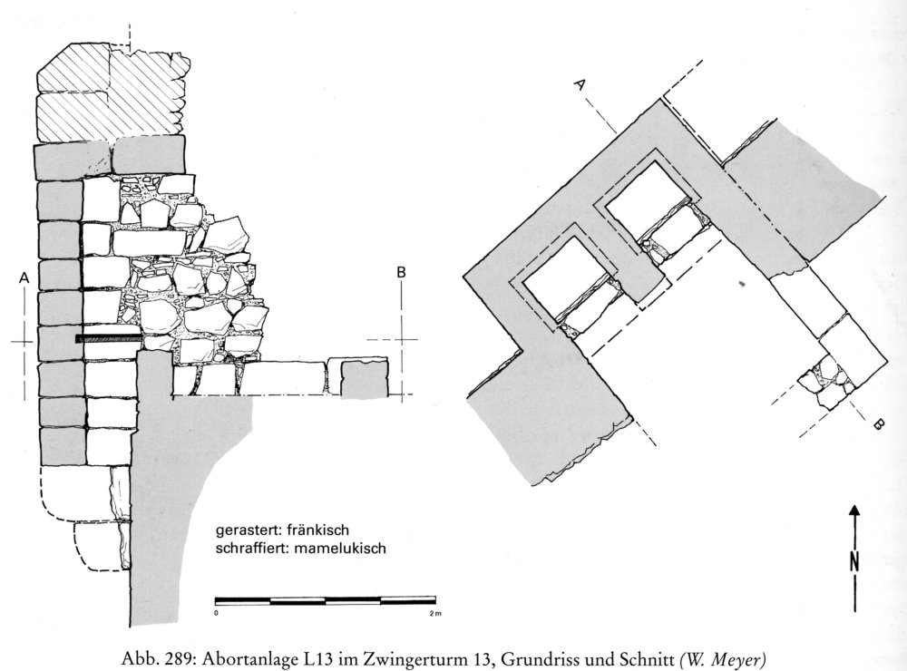 Crac 2006. Plan et coupe de la latrine de la tour 32 (dessin Werner Meyer)